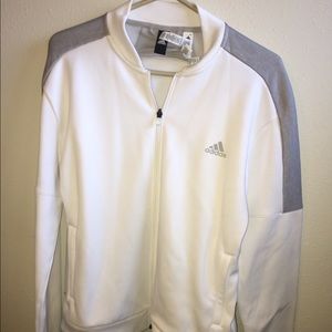 🔥White Adidas Zip Sweatshirt w Thumbhole Sleeves